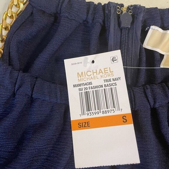 Michael Kors Navy Pucker Chain Halter Dress Small NWT - Picture 6 of 7